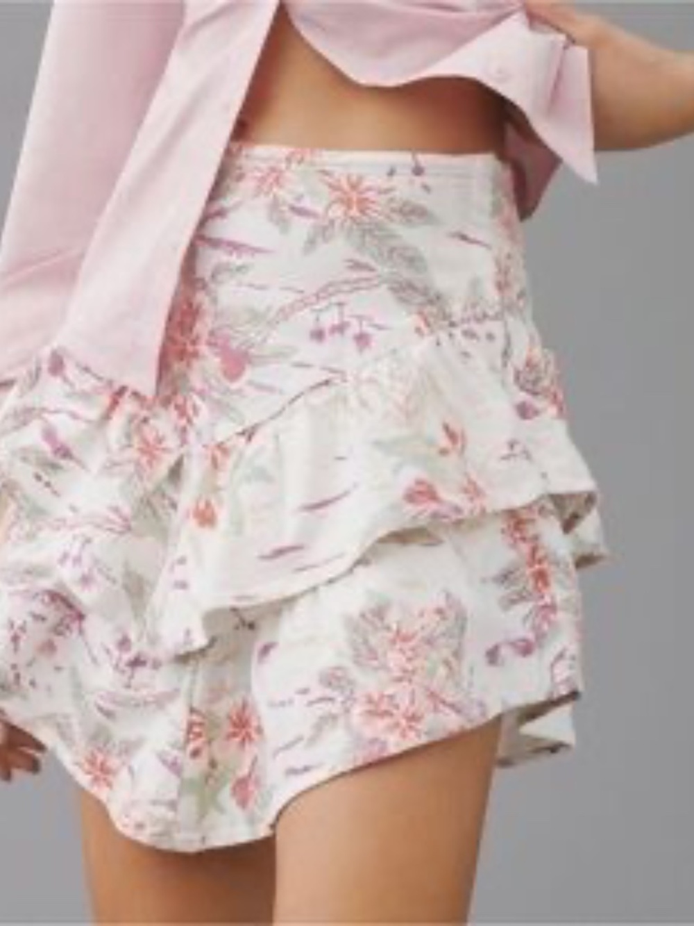 Mother The Ruffle Mini Skirt in the "Aloha" floral print.